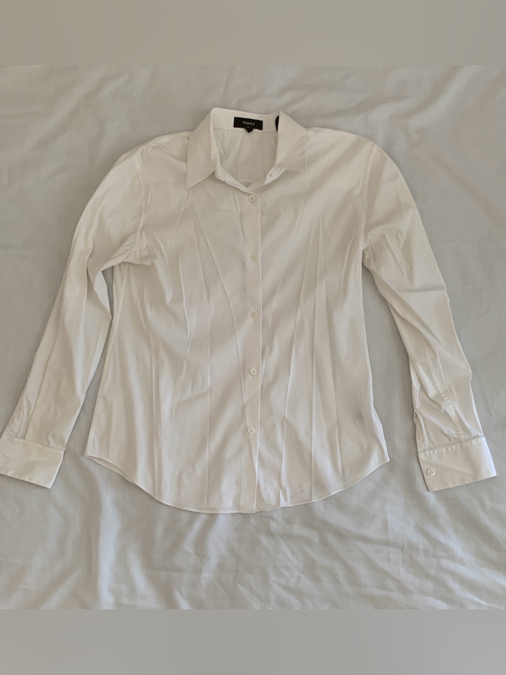 Theory White Tenia-Luxe Stretch Cotton Button Down Shirt Blouse Size Petite P